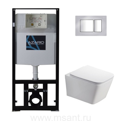 Сет AZARIO инсталляция с панелью смыва + унитаз Nova с сиденьем микролифт+клавиша-0031, хром глянцевый 