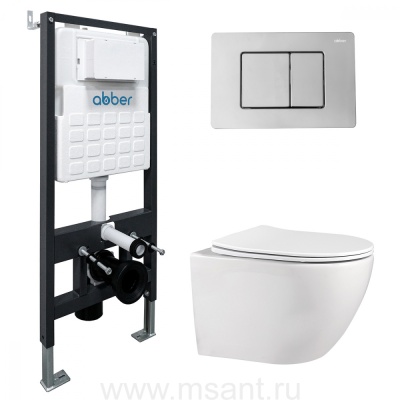 Комплект подвесной унитаз ABBER Bequem AC1100 белый с инсталляцией AC0105 и кнопкой AC0120 хром