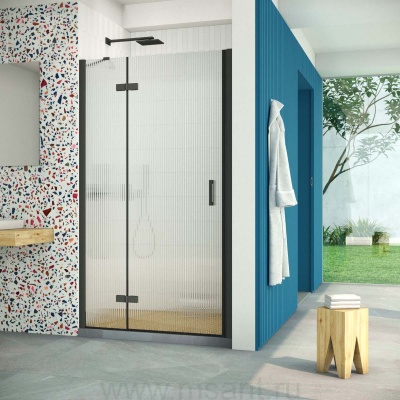 Дверь в душевой проем Vegas Glass AFP Retta 95 02М Moru L, профиль черный матовый, стекло Moru