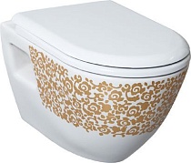 Унитаз подвесной Creavit TP325-00CB00E-CA00 с биде, золото, цветы