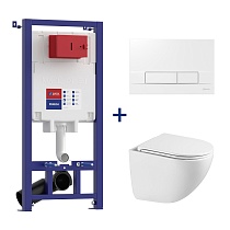 Комплект 3в1: Инсталляция Lemark PENEDA для унитазов с кнопкой смыва BIT белый глянец + унитаз подвесной безободковый GLAZER Торнадо белый глянец