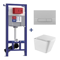 Комплект 3в1: 100123425 Инсталляция Lemark PENEDA EXPERT для унитазов с кнопкой смыва BIT хром матовый + унитаз подвесной безободковый FLOREX Торнадо белый глянец