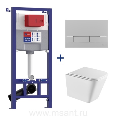 Комплект 3в1: 100123425 Инсталляция Lemark PENEDA EXPERT для унитазов с кнопкой смыва BIT хром матовый + унитаз подвесной безободковый FLOREX Торнадо белый глянец