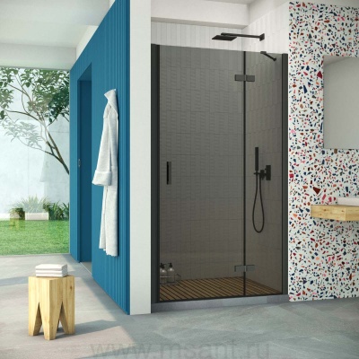 Дверь в душевой проем Vegas Glass AFP Retta 90 02М 07 R, профиль черный матовый, стекло графит