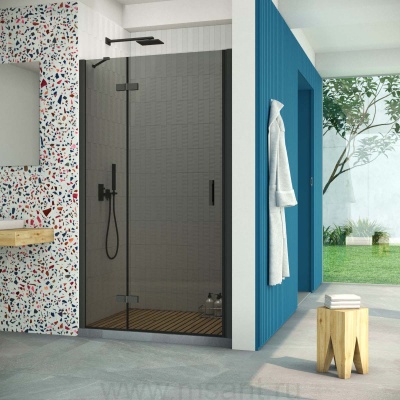 Дверь в душевой проем Vegas Glass AFP Retta 110 02М 07 L, профиль черный матовый, стекло графит