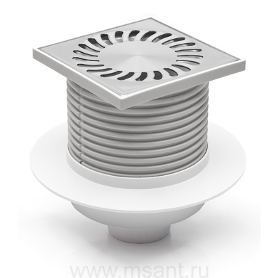 Душевой трап AZARIO DN50 12,2х12,2см, пластиковый, с воротником, вертикальный слив, универсальный, решетка из нержавеющей стали (AZ-420 X L)