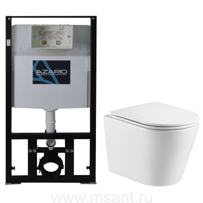 Сет AZARIO инсталляция + унитаз Teramo безободковый, с быстросъемным сиденьем микролифт
