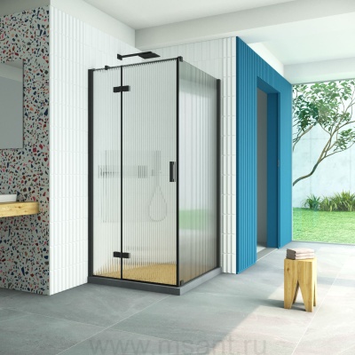 Душевой уголок Vegas Glass AFP-Fis Retta 100*70 02М Moru L профиль черный матовый стекло Moru