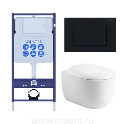  Set-3 AQUATEK АЛЬТАИР (рама AQUATEK Standard INS-0000012 с звукоиз.прокладкой+крепеж KKI-0000002+кнопкаKDI-0000012+унитаз АЛЬТАИР AQ1980-00 с сиденьем мткролифт