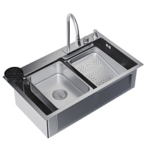 Мойка настол.монтаж 75х46 (3,0) вып 3 1/2 MIXLINE PRO 21,5см с сиф.(сатин)+доз+смесит+кол+д/р+о/с