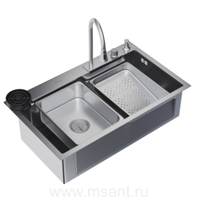 Мойка настол.монтаж 75х46 (3,0) вып 3 1/2 MIXLINE PRO 21,5см с сиф.(сатин)+доз+смесит+кол+д/р+о/с