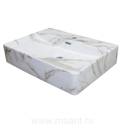 Раковина накладная Azario 600х420х120 прямоугольная, светлый мрамор