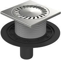 Душевой трап AZARIO DN50 15х15см, пластиковый, вертикальный слив, универсальный, решетка из нержавеющей стали (AZ-384 E)