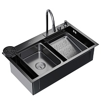 Мойка настол.монтаж 75х46 (3,0) вып 3 1/2 MIXLINE PRO 21,5см с сиф.(ч.граф)+доз+смесит+кол+д/р+о/с