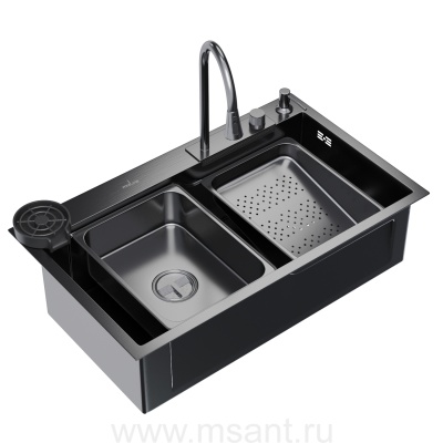 Мойка настол.монтаж 75х46 (3,0) вып 3 1/2 MIXLINE PRO 21,5см с сиф.(ч.граф)+доз+смесит+кол+д/р+о/с