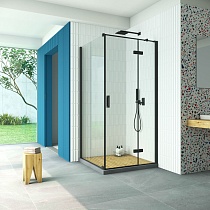 Душевой уголок Vegas Glass AFP-Fis Retta 120*80 02М crystalvision R профиль черный матовый стекло crystalvision