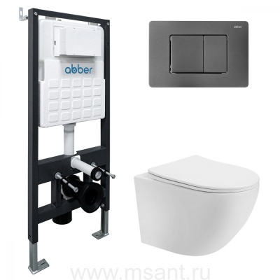 Комплект подвесной унитаз ABBER Bequem AC1100T белый с инсталляцией AC0105 и кнопкой AC0120NG никель