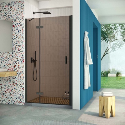 Дверь в душевой проем Vegas Glass AFP Retta 90 02М 05 L, профиль черный матовый, стекло Бронза