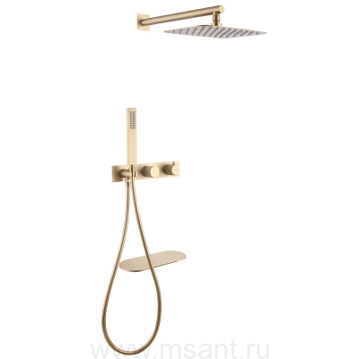 Душевая система ABBER Rund AF8750G скрытого монтажа с изливом, термостат, золото матовое