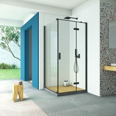 Душевой уголок Vegas Glass AFP-Fis Retta 80*70 02М crystalvision R профиль черный матовый стекло crystalvision