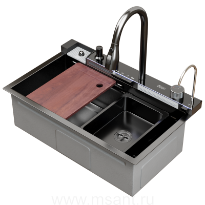 Мойка настол.монтаж 75х46 (3,0) вып 3 1/2 MIXLINE PRO 21,5см V2.0 (ч граф) сиф+доз+смес+кол+д/р+о/