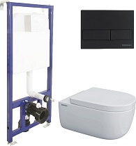 Комплект Berges NOVUM525, кнопка L5 Soft Touch черная, унитаз EGO XL Rimless, сиденье Toma SO