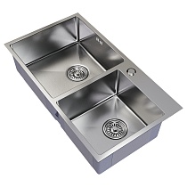 Мойка настол.монтаж 72х40 (3,0) 2-х ЧАШЕВАЯ вып 3 1/2 MIXLINE PRO 22см с сифоном (сатин)