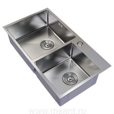 Мойка настол.монтаж 72х40 (3,0) 2-х ЧАШЕВАЯ вып 3 1/2 MIXLINE PRO 22см с сифоном (сатин)