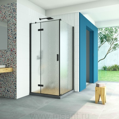 Душевой уголок Vegas Glass AFP-Fis Retta 110*120 02М 02 L профиль черный матовый стекло шиншилла