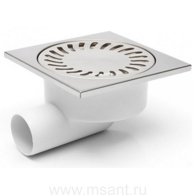 Душевой трап AZARIO НЕПТУН DN50/95 15х15см, пластик, боковой слив, решетка из нержавеющей стали (AZ-326 X N)