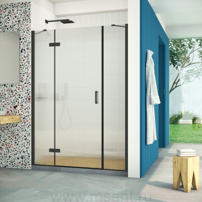 Дверь в душевой проем Vegas Glass AFP-F Retta 160 02М Moru L профиль черный матовый стекло Moru