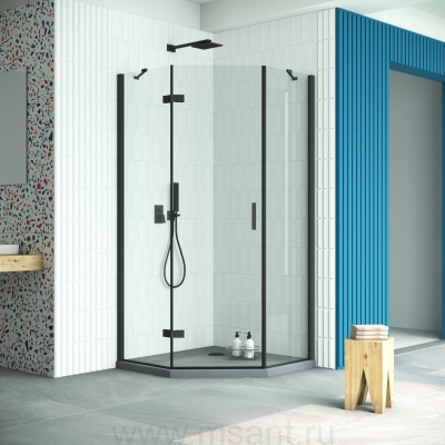 Душевой уголок Vegas Glass AFA-Pen Retta 90 02М crystalvision L профиль черный матовый стекло crystalvision