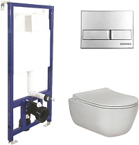 Комплект Berges NOVUM525, кнопка L3 хром глянец, унитаз EGO Rimless, сиденье Toma Slim SO