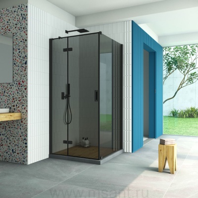 Душевой уголок Vegas Glass AFP-Fis Retta 120*110 02М 07 L профиль черный матовый стекло графит