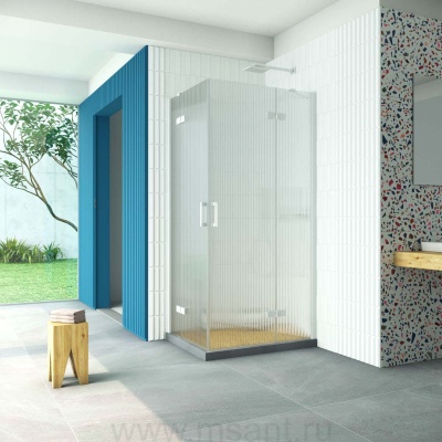 Душевой уголок Vegas Glass AFA-F Retta 90*80 01 Moru R профиль белый стекло Moru