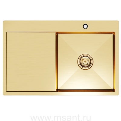 Мойка настол.монтаж 78х50 (3,0) прав. вып 3 1/2 MIXLINE PRO 20см с сифоном (золото)