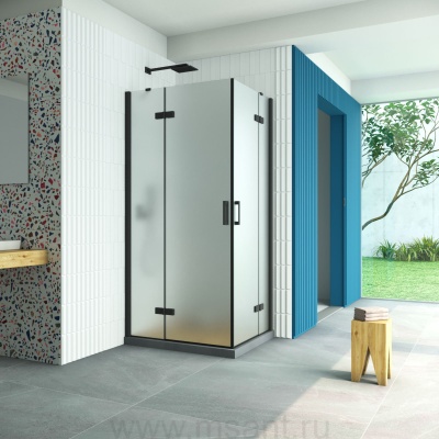 Душевой уголок Vegas Glass AFA-F Retta 90*80 02М 10 L профиль черный матовый стекло сатин