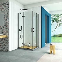 Душевой уголок Vegas Glass AFA-F Retta 100*80 02М 01 L профиль черный матовый стекло прозрачное