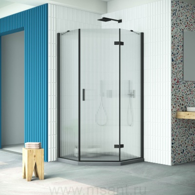 Душевой уголок Vegas Glass AFA-Pen Retta 100 02М Moru R профиль черный матовый стекло Moru