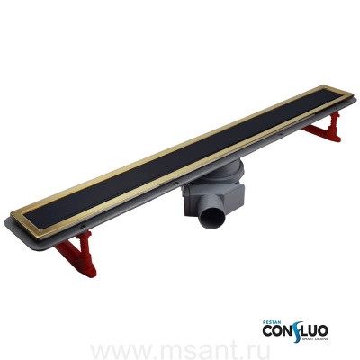 Душевой лоток Pestan Confluo Premium Line 650 Black Glass Gold, с решеткой, 12*65 см, черный/золото (13100116)