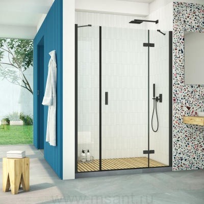 Дверь в душевой проем Vegas Glass AFP-F Retta 150 02М 01 R профиль черный матовый стекло прозрачное