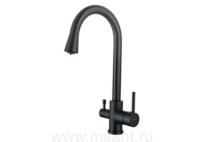 Смеситель для кухни с подключением к фильтру воды AQUATEK (полукруглый излив), матовый черный AQ1085MB 