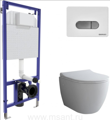 Комплект Berges NOVUM 525, кнопка D7, унитаз OKUS, сиденье дюропласт Toma Slim SO