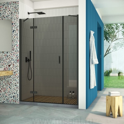 Дверь в душевой проем Vegas Glass AFP-F Retta 130 02М 07 L профиль черный матовый стекло графит