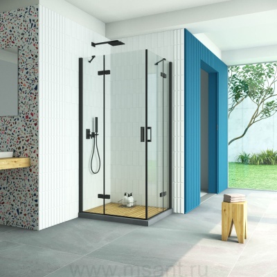 Душевой уголок Vegas Glass AFA-F Retta 100*90 02М 01 L профиль черный матовый стекло прозрачное