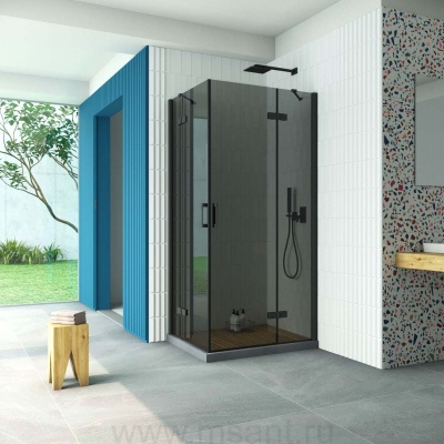 Душевой уголок Vegas Glass AFA-F Retta 100*80 02М 07 R профиль черный матовый стекло графит