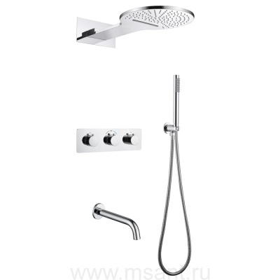 Душевая система ABBER Wasser Kreis AF8150 скрытого монтажа с изливом, термостат, хром