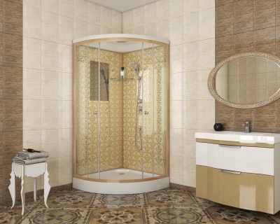 Душевая кабина Niagara Lux NG-7702G (100x100х210) низкий поддон(15см),дверь раздвижная,стенки золото,3 места 