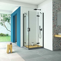 Душевой уголок Vegas Glass AFA-F Retta 90*80 02М 01 R профиль черный матовый стекло прозрачное