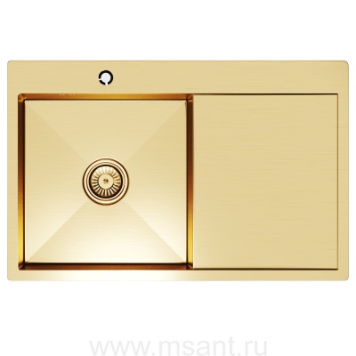 Мойка настол.монтаж 78х50 (3,0) лев. вып 3 1/2 MIXLINE PRO 20см с сифоном (золото)